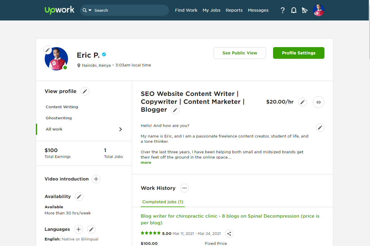 Eric Philip | Freelance writer on Upwork | Optimal Web Impressions - website content writing